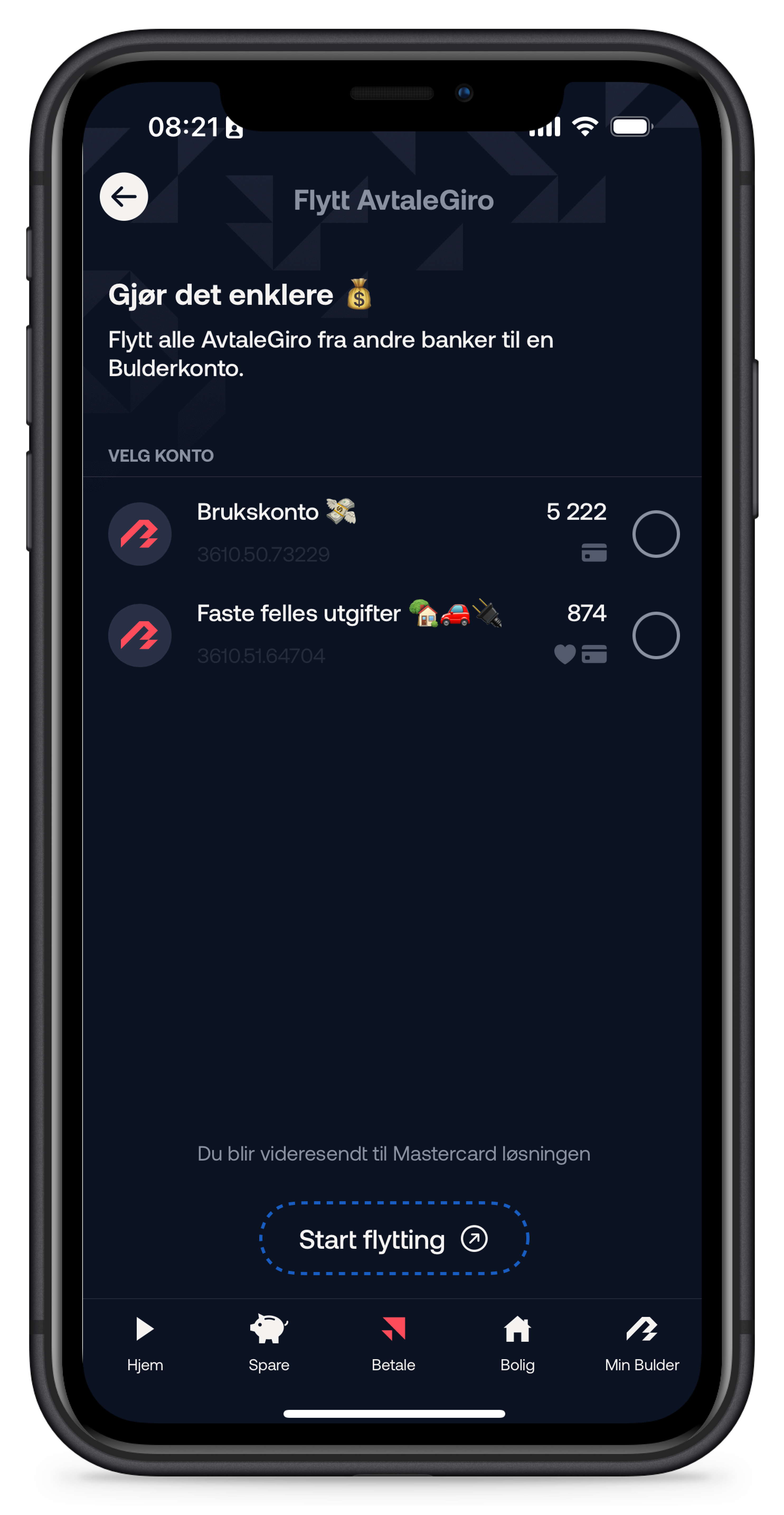 Visning av avtalegiro i appen