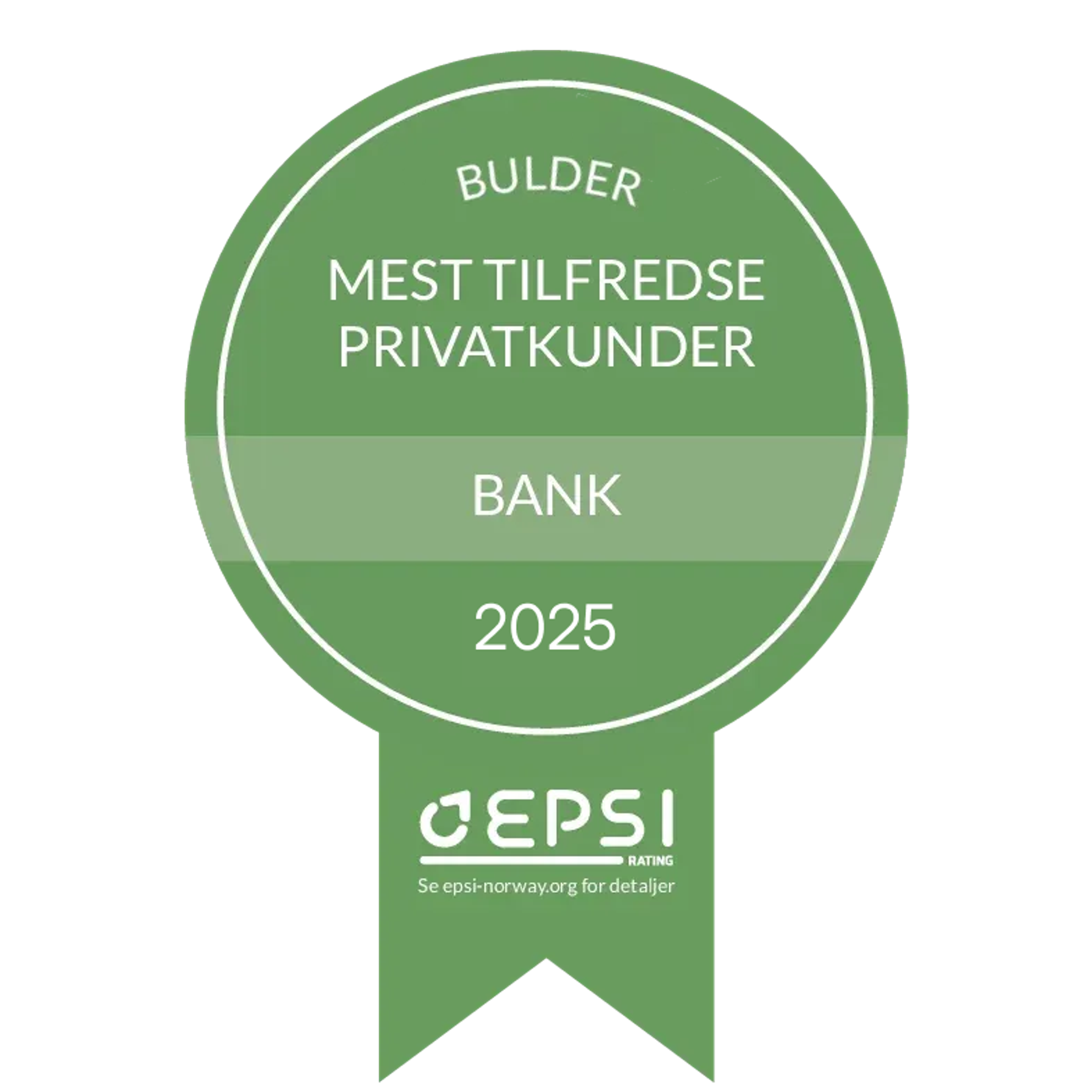 Emblem av at Bulder vant EPSI rating prisen for 2025 for privatkunder i bank