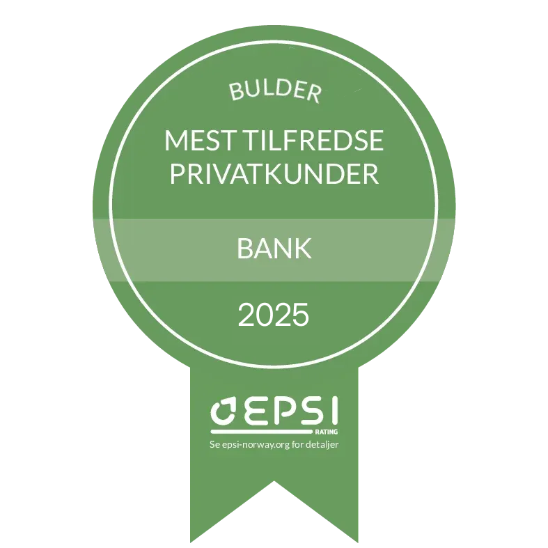 Emblem av at Bulder vant EPSI rating prisen for 2025 for privatkunder i bank