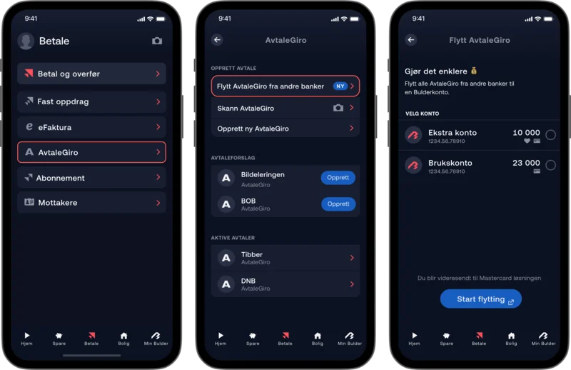 Bilde av flytt av avtalegiro-funksjon i Bulder sin app