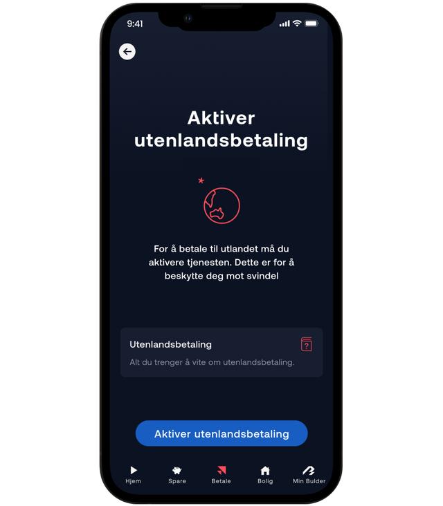Aktiver utenlandsbetaling i appen