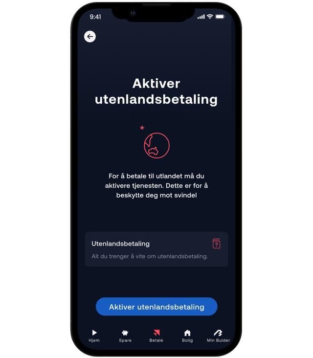 Aktiver utenlandsbetaling i appen