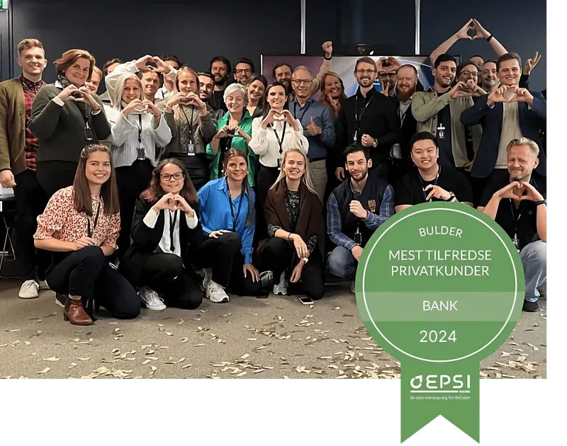 Bilde av alle ansatte i Bulder med pris for Epsi 2023 mest tilfredse privatkunder