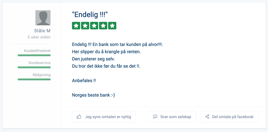 God tilbakemelding fra kunde på bytt.no