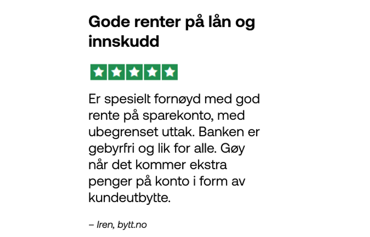 Kundeomtale om rente og kundeutbytte