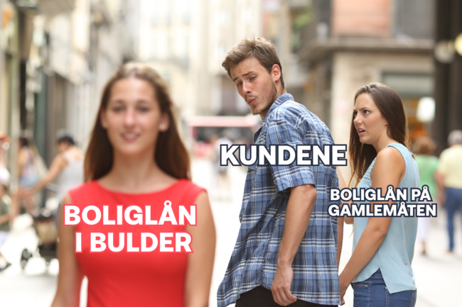 Distracted boyfriend som sikler etter Bulder-lånet