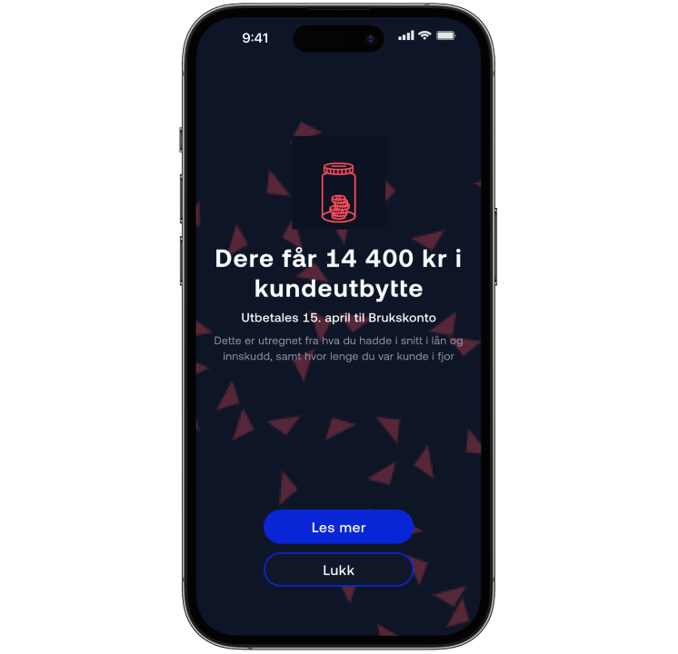 Kundeutbyttebeløp vist i appen