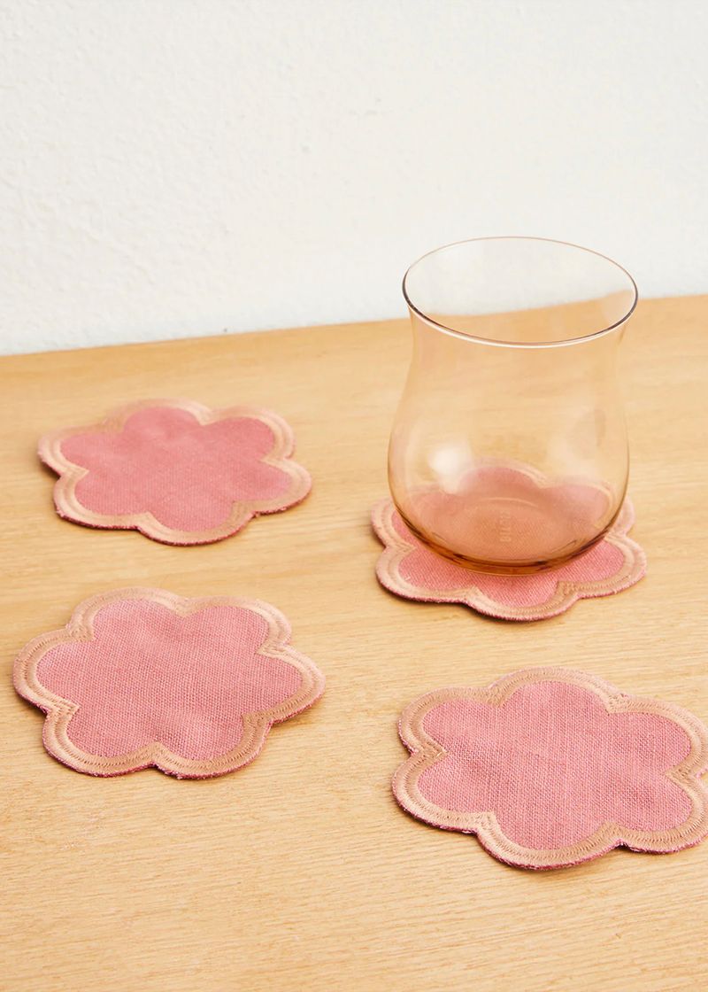 Pink Clay & Hazelnut 100% French Flax Linen Cloud Coasters (Set of Four)