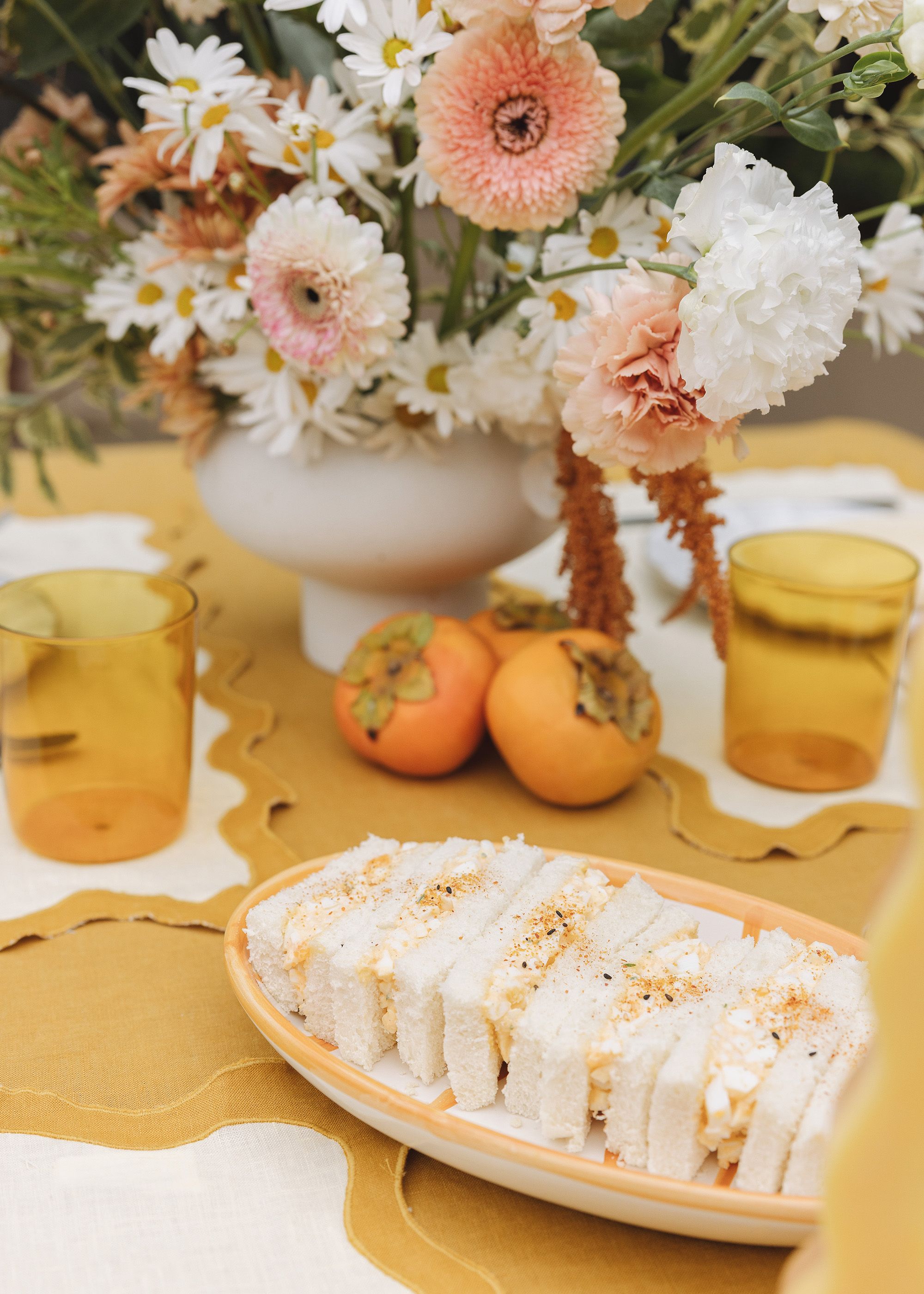 Limoncello & Turmeric 100% French Flax Linen Scalloped Placemats (Set of Four)