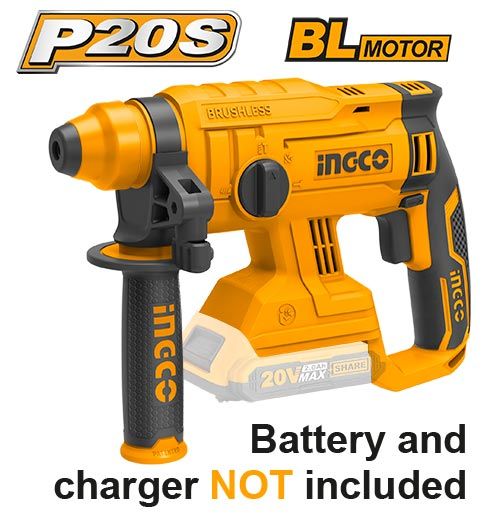 Perforateur burineur sans fil INGCO 20V brushless SDS-Plus — béton 22 mm (sans batterie)