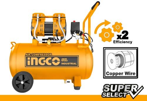 Compresseur d'air INGCO 50 L sans huile — silencieux, 1200 W
