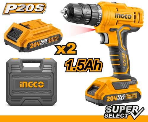 Perceuse-visseuse sans fil INGCO 20V — 45 Nm, mandrin 10 mm