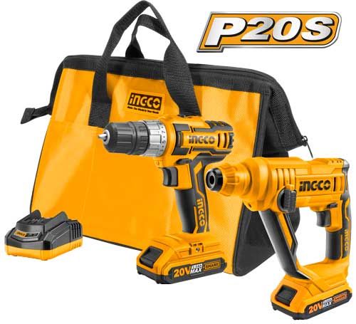 Coffret 2 outils sans fil INGCO 20V — perceuse-visseuse + perforateur SDS