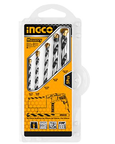 Coffret 5 forets à béton INGCO — Ø 4 à 10 mm