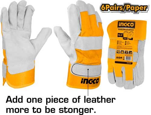 Gants en cuir INGCO manchette caoutchouc — taille 10,5″