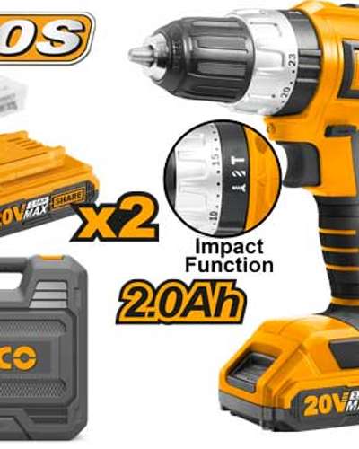 Perceuse à percussion sans fil INGCO 20V — 55 Nm, mandrin 13 mm, 50 accessoires