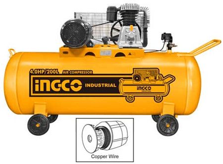 Compresseur d'air INGCO 200 L — 3 kW (4 CV), courroie