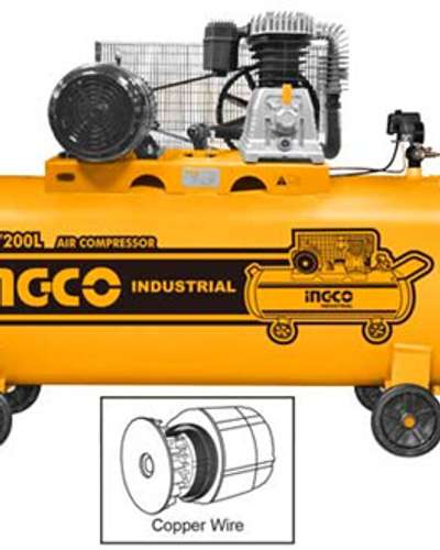Compresseur d'air INGCO 200 L — 3 kW (4 CV), courroie