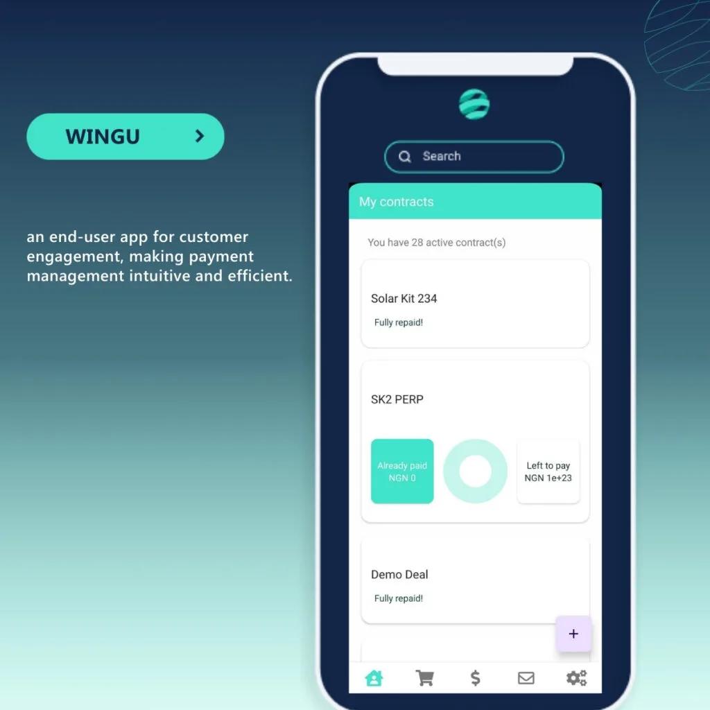 UI of Upya´s end-user app (Wingu), which streamlines customer onboarding and automates payment management.