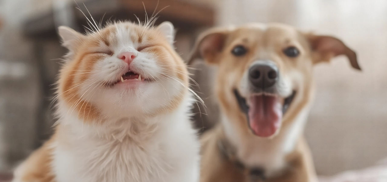 Hund og katt smiler