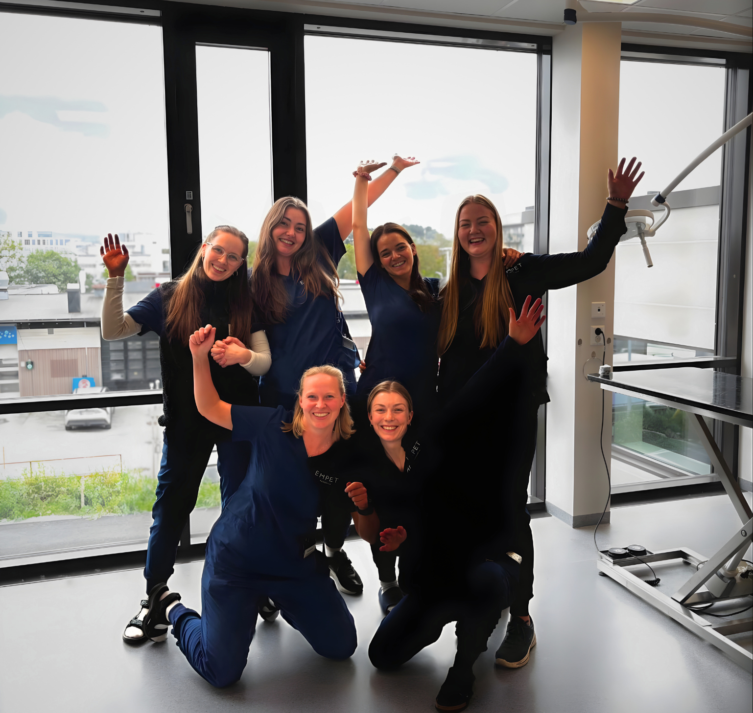 Et sterkt fagmiljø med rom for både samarbeid og latter - teamet ved EMPET Ålesund Dyresykehus.