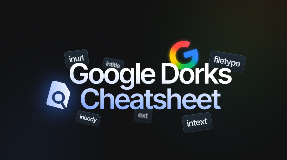 在屏幕上显示的包含代码和搜索查询的 Google Dork 运算符速查表