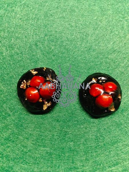 ​Handmade Resin Stud Earrings with Red Coral (Manjadi) Seeds