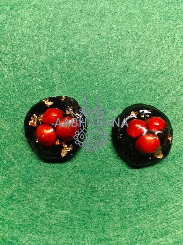 ​Handmade Resin Stud Earrings with Red Coral (Manjadi) Seeds