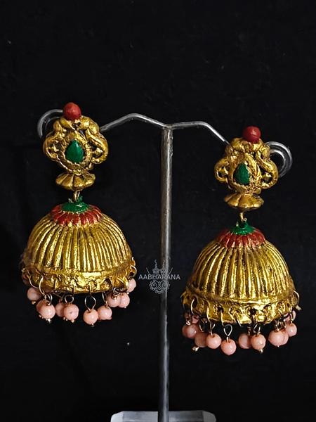 Gulabi-Boond Temple Jhumki (Big Size)