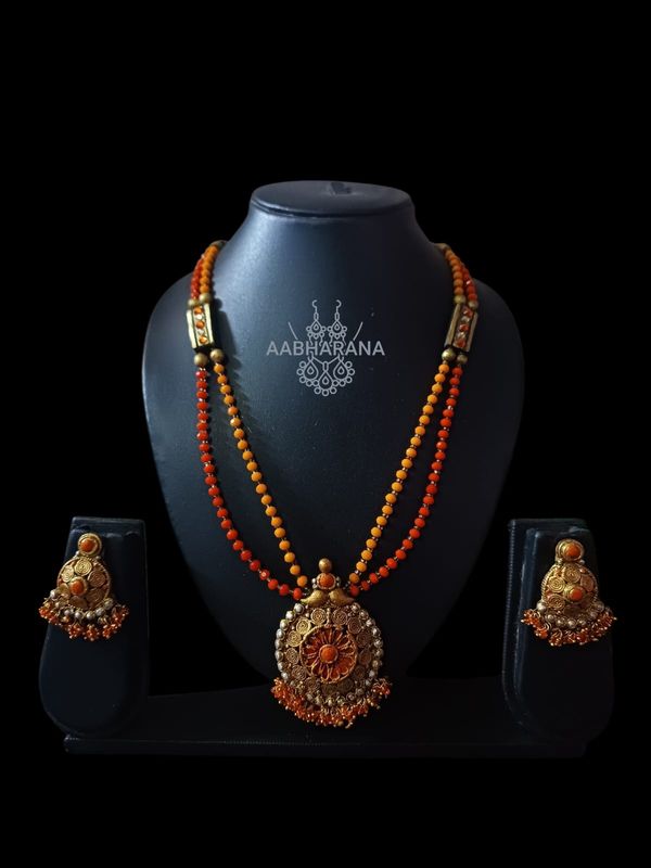Handmade Clay Jewelry Set – Dual-Tone Orange Yellow Festive Neckpiece