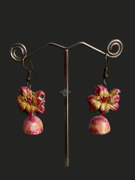 Handmade Floral Air-Dry Clay Danglers with Small Jhumkas