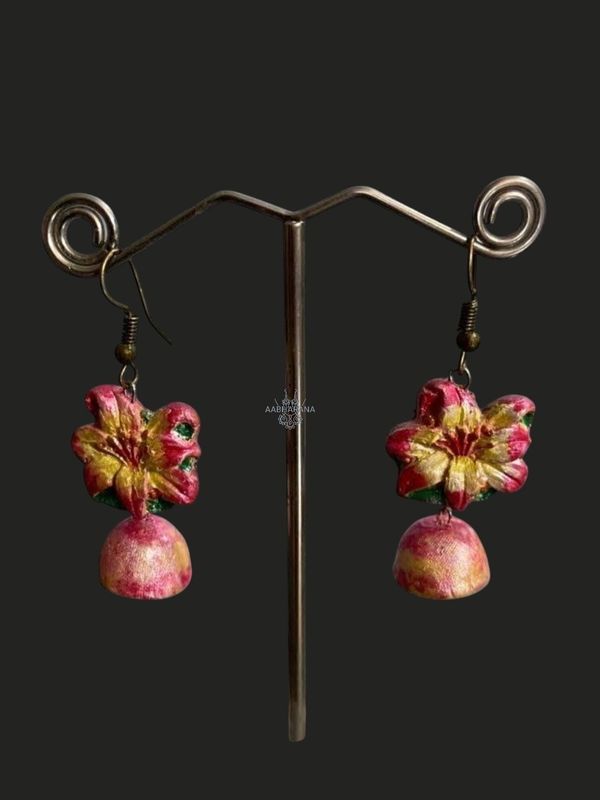 Handmade Floral Air-Dry Clay Danglers with Small Jhumkas