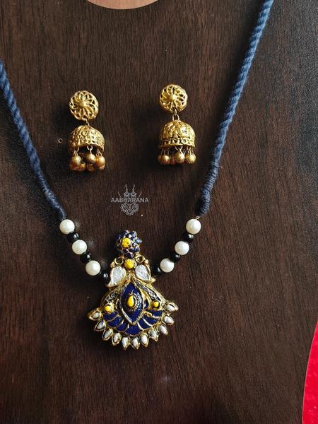 The Royal Blue & Golden Yellow Terracotta Necklace with Jhumkas