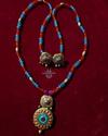 Festive Wear Blue & Orange Beaded Necklace Set with Handcrafted Antique Pendant 2