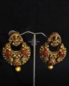 Antique Gold Lakshmi Terracotta Necklace Set – Handcrafted Temple Jewelry with Red Accents  2