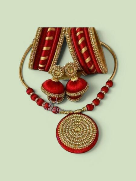 Handmade Silk Thread Jewelry with Double Layer Jhumki & Bangles set