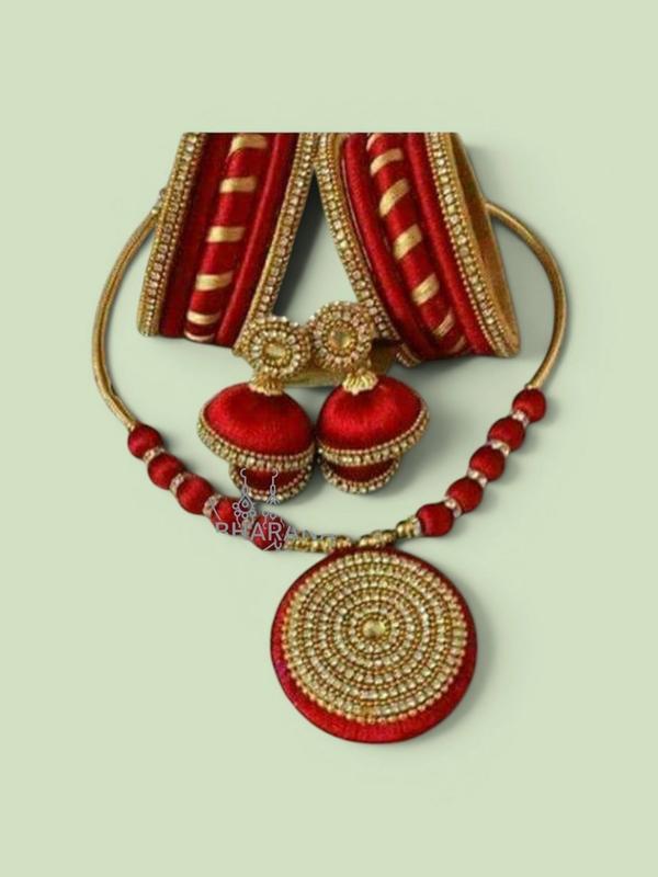 Handmade Silk Thread Jewelry with Double Layer Jhumki & Bangles set