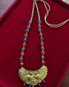 Handmade Terracotta Pendant (Red & Blue) - Silk Thread Jewelry Set with Bangle and Earrings 2