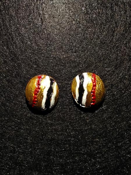 Tribal Inspired Textured Gold-Red- Black Handcrafted Studs