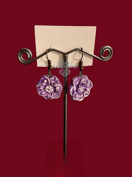 Handmade Purple Floral Air Dry Clay Dangle Earrings