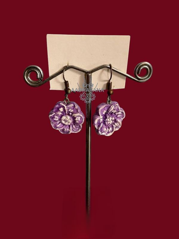 Handmade Purple Floral Air Dry Clay Dangle Earrings
