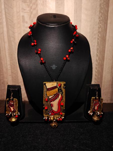 Hand-Painted "Nupur" Motif Necklace Set with Gunja Beads & Ghungroos
