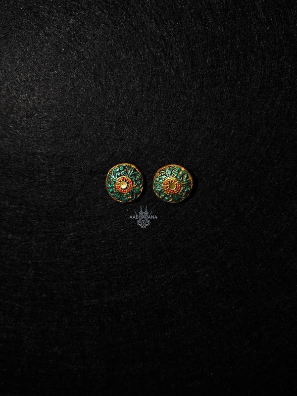 Ethinic Light Blue Floral Handcrafted Studs