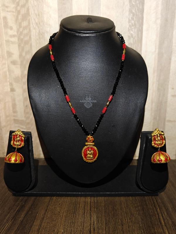 Red & Black beaded long necklace - Mangalsutra Model