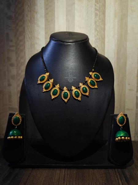 Green Stone Mangalsutra Model Necklace Set