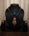 Festive Wear Blue & Orange Beaded Necklace Set with Handcrafted Antique Pendant 1