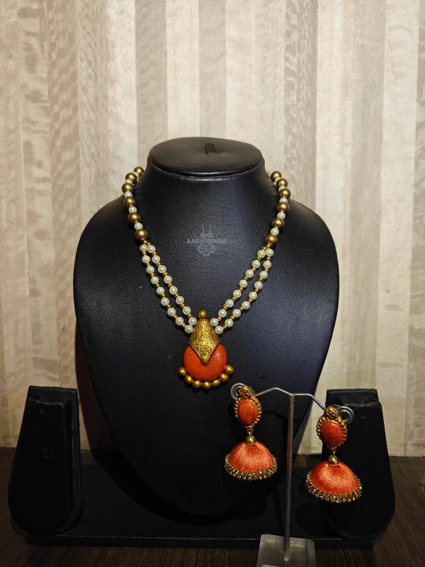 The Kesari Pearl Cascade with Silk Thread Jumkas
