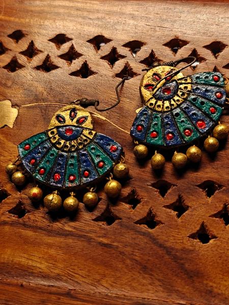 Hand-Painted Blue & Green Clay Dangle Earrings 