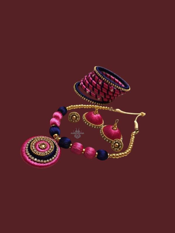 Silk Thread Jewelry Set with Bangle and Earrings