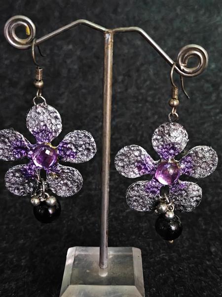 Handmade Textured Paper Floral Dangle Earrings